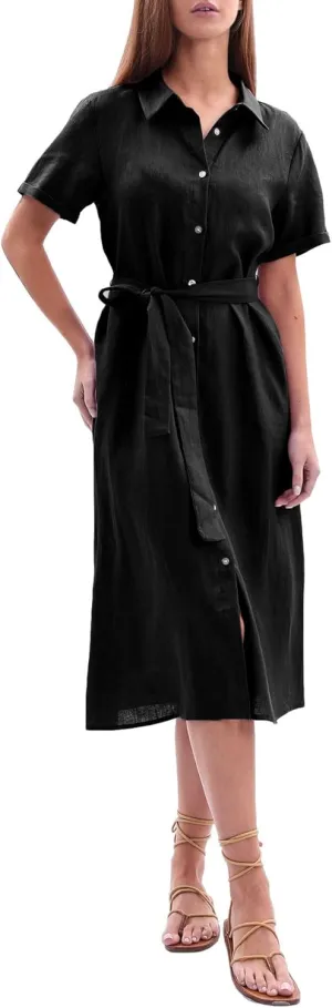 Amazhiyu Women's 100% Linen Summer Casual Loose Button Down Midi Shirt Dresses