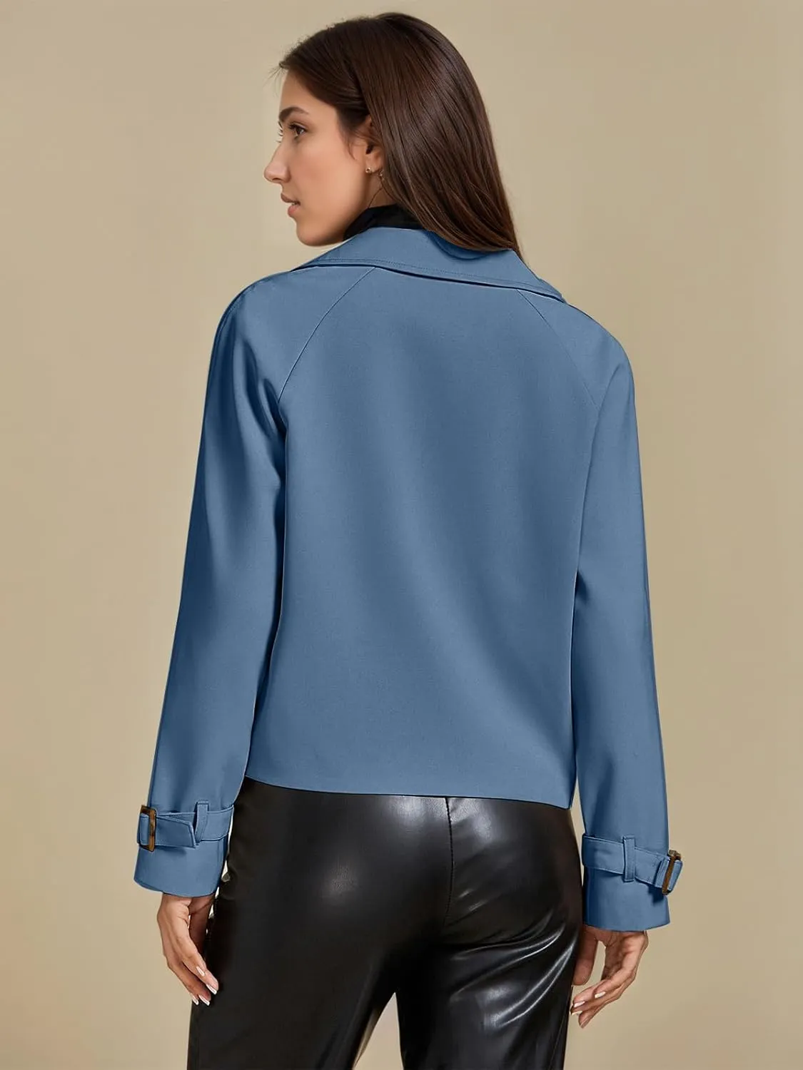ASHER FASHION Cropped Trench Coat for Women, Fall Jackets for Women 2024, Long Sleeve Double Breasted Notched Lapel Casual