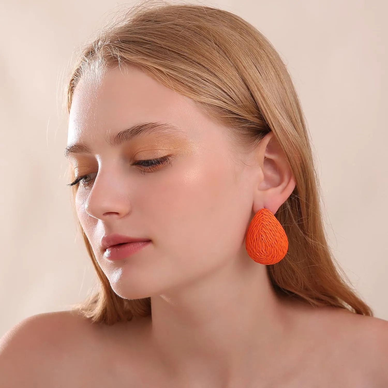 Chunky Raffia Waterdrop Earrings, Colorful Teardrop Stud Earrings Lightweight Trendy Jewelry for Women