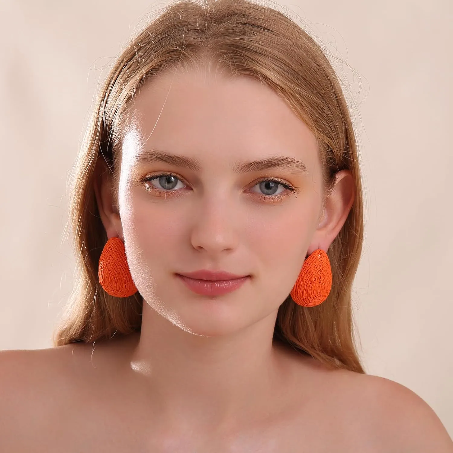 Chunky Raffia Waterdrop Earrings, Colorful Teardrop Stud Earrings Lightweight Trendy Jewelry for Women