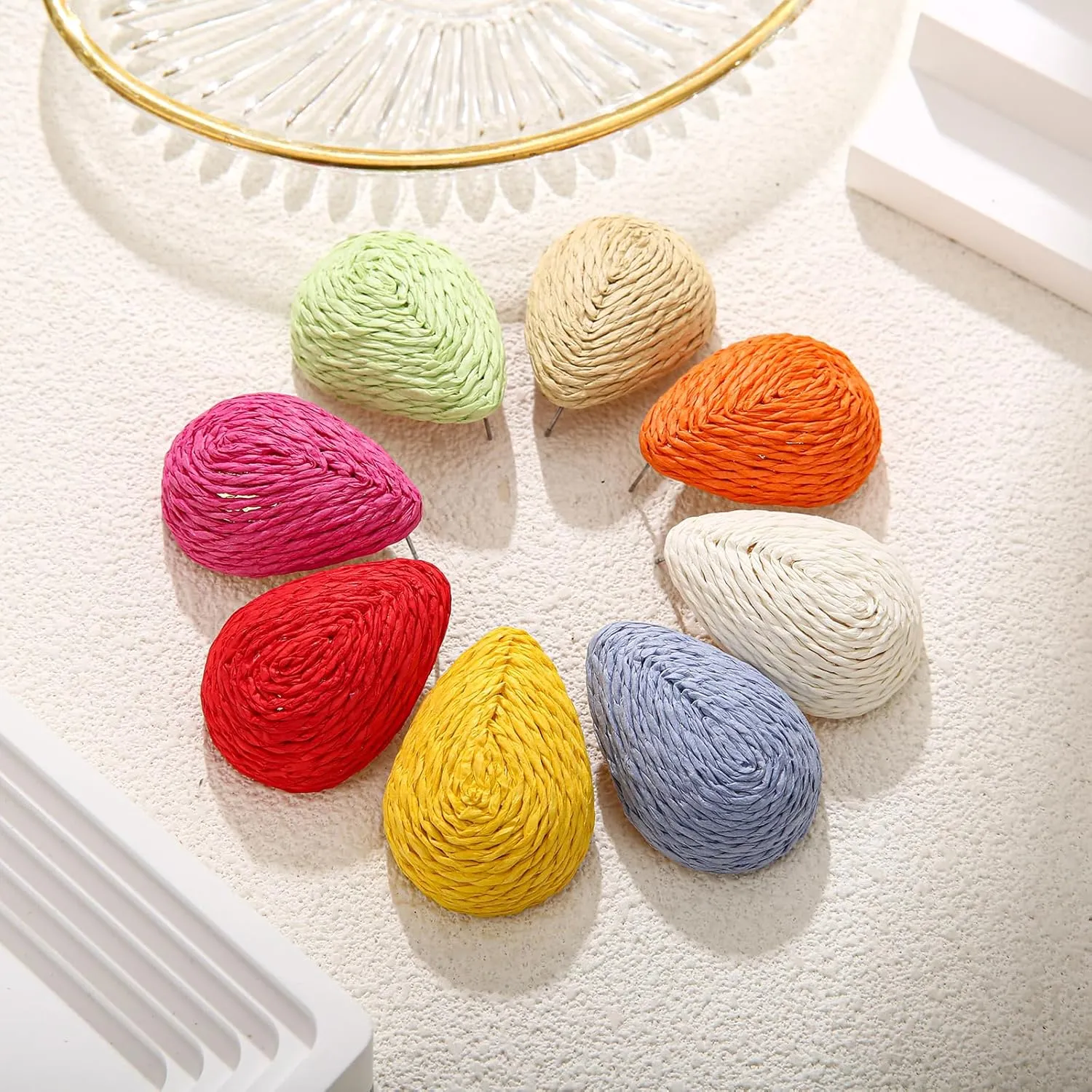 Chunky Raffia Waterdrop Earrings, Colorful Teardrop Stud Earrings Lightweight Trendy Jewelry for Women