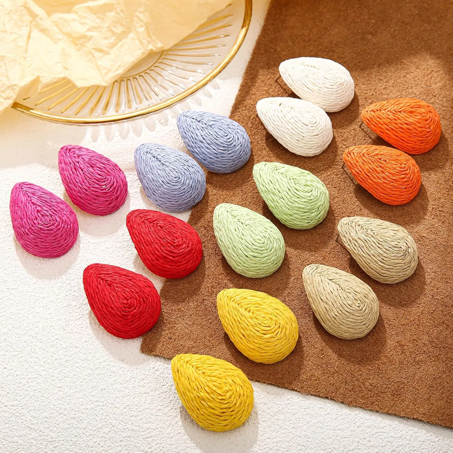 Chunky Raffia Waterdrop Earrings, Colorful Teardrop Stud Earrings Lightweight Trendy Jewelry for Women