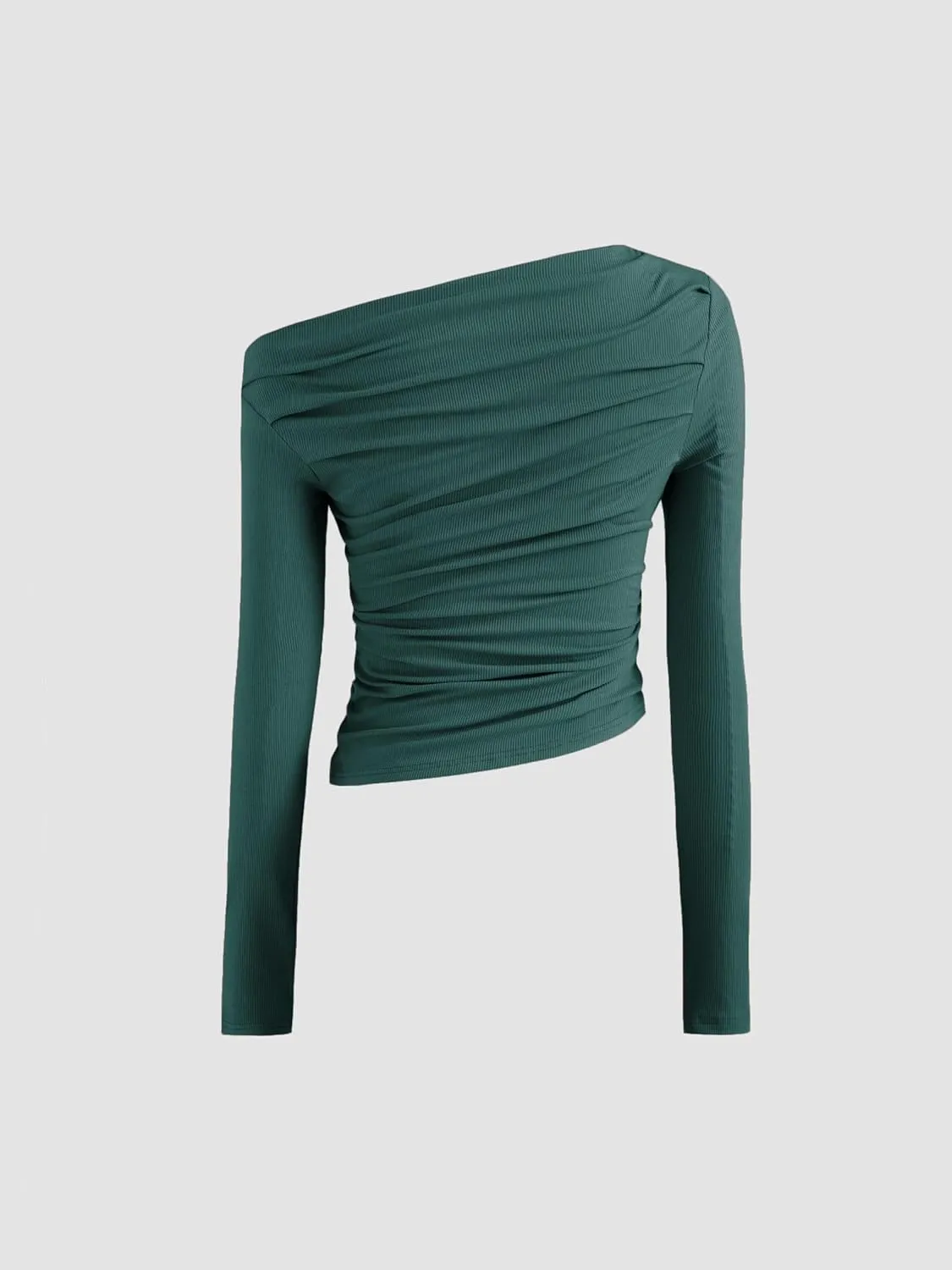 CIDER Women's Asymmetrical Top Off The Shouler Long Sleeve Shirts Ruched Going Out Crop Tops