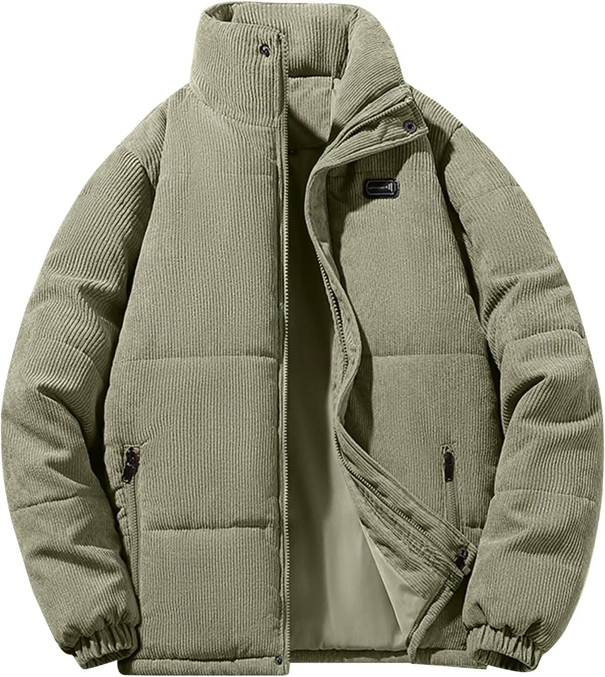 Corduroy Jacket Mens Winter Coats Stand Collar Long Sleeve Zip Up Parkas Bomber Jackets Warm Thicken Puffer Jackets