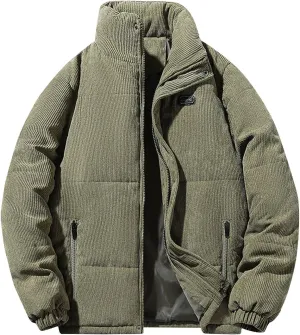 Corduroy Jacket Mens Winter Coats Stand Collar Long Sleeve Zip Up Parkas Bomber Jackets Warm Thicken Puffer Jackets