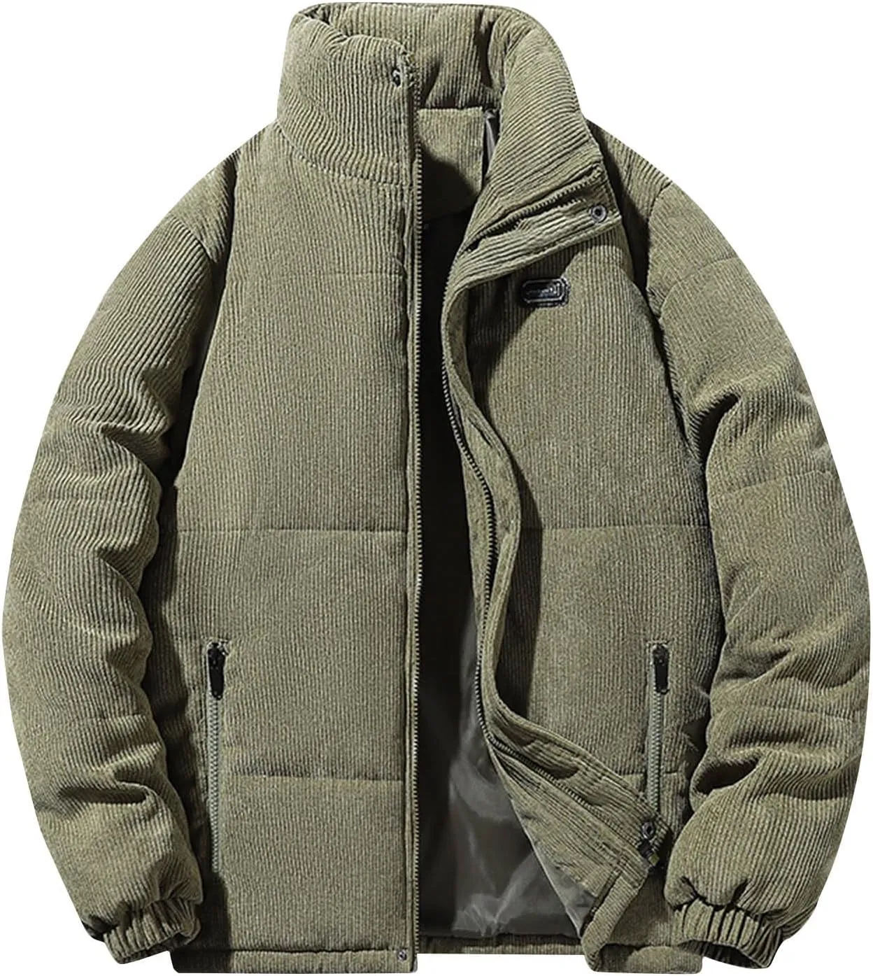 Corduroy Jacket Mens Winter Coats Stand Collar Long Sleeve Zip Up Parkas Bomber Jackets Warm Thicken Puffer Jackets