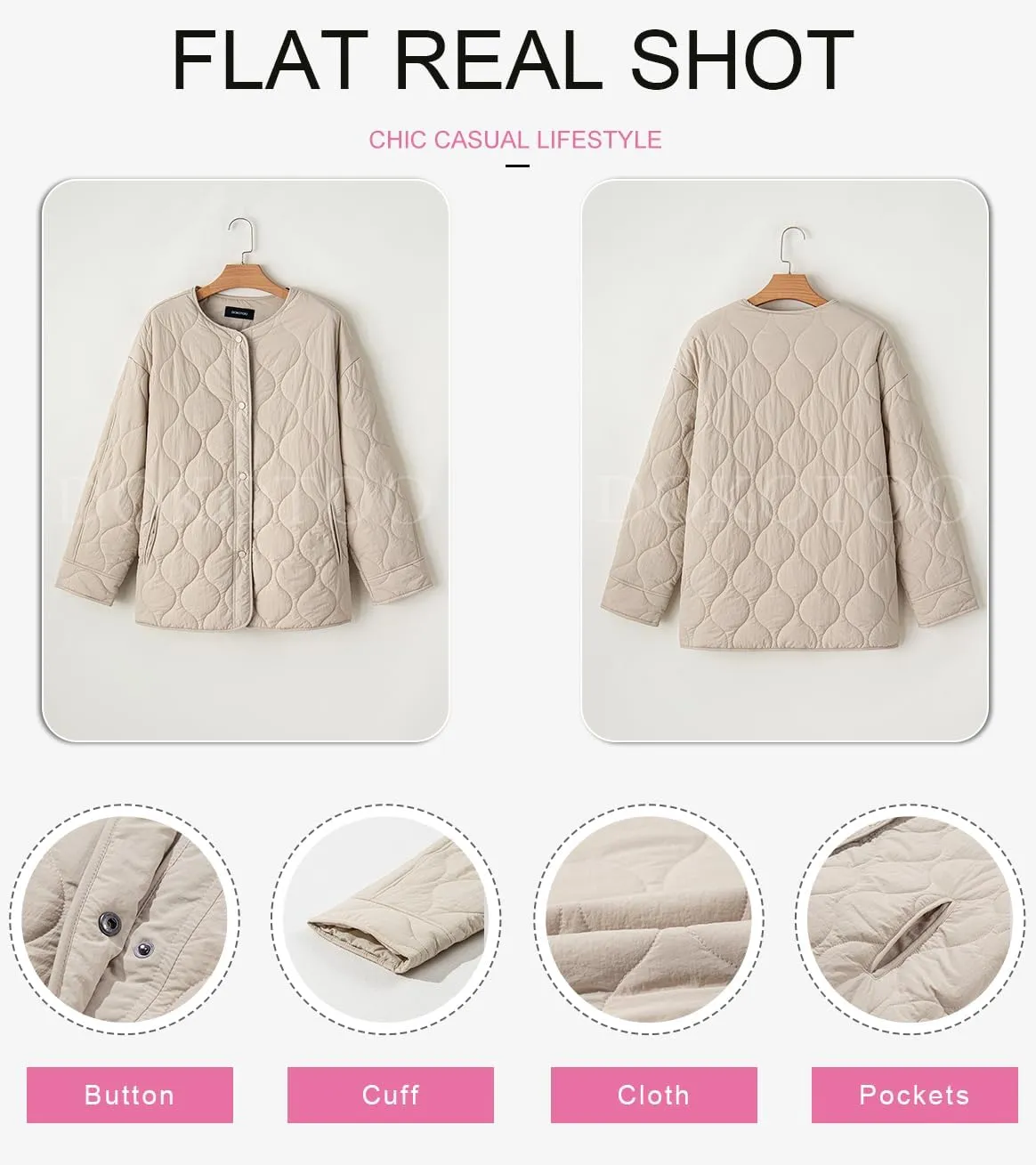 Dokotoo Womens Quilted Lightweight Jackets Button Down Puffer Jacket Coats Padded Outwear with Pockets