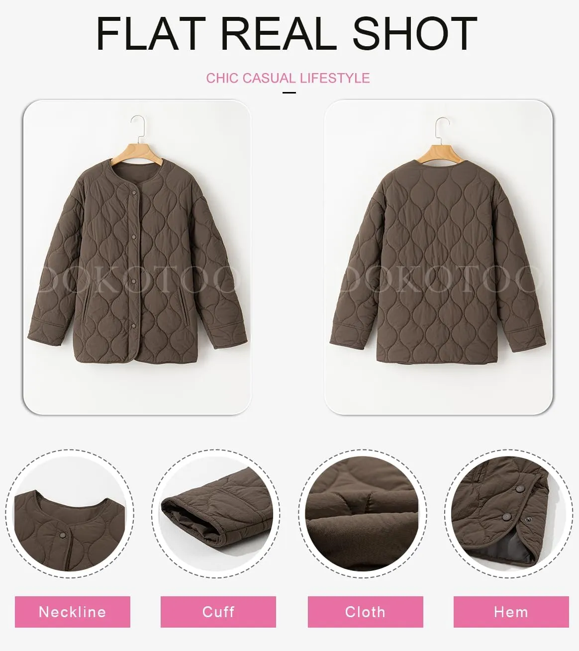 Dokotoo Womens Quilted Lightweight Jackets Button Down Puffer Jacket Coats Padded Outwear with Pockets
