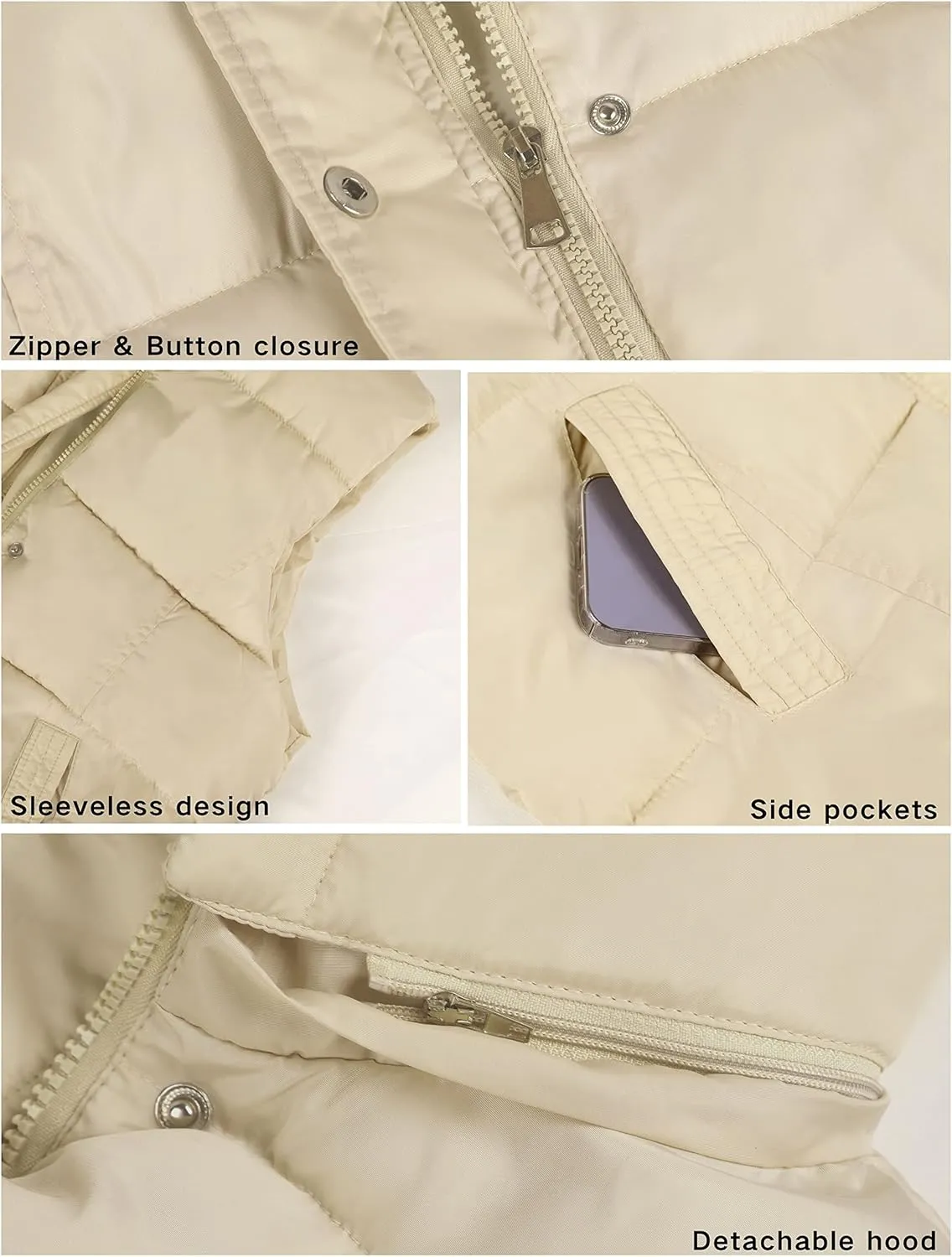 Fiona Jolin Long Puffer Vest Women Sleeveless Hooded Puffy Jacket Coat Outerwear Vest Gilet