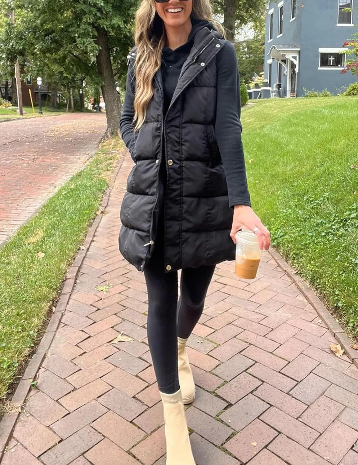 Fiona Jolin Long Puffer Vest Women Sleeveless Hooded Puffy Jacket Coat Outerwear Vest Gilet
