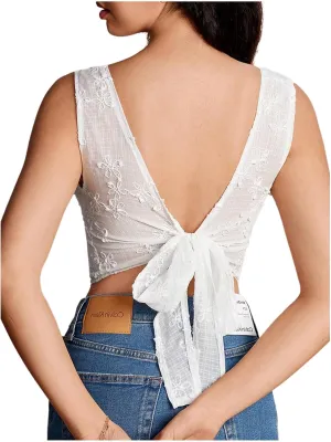 Floerns Women's Jacquard Tie Back Sleeveless Vest Shirts Crewneck Blouse Tops