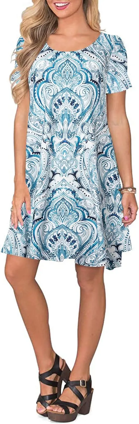 FZ FANTASTIC ZONE Women's Casual Summer T Shirt Dresses Short Sleeve Swing Dress with Pockets