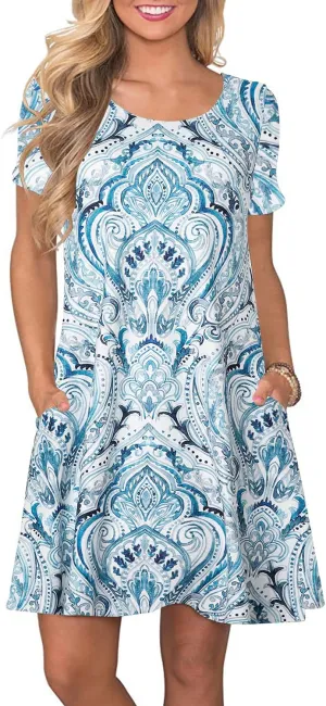 FZ FANTASTIC ZONE Women's Casual Summer T Shirt Dresses Short Sleeve Swing Dress with Pockets