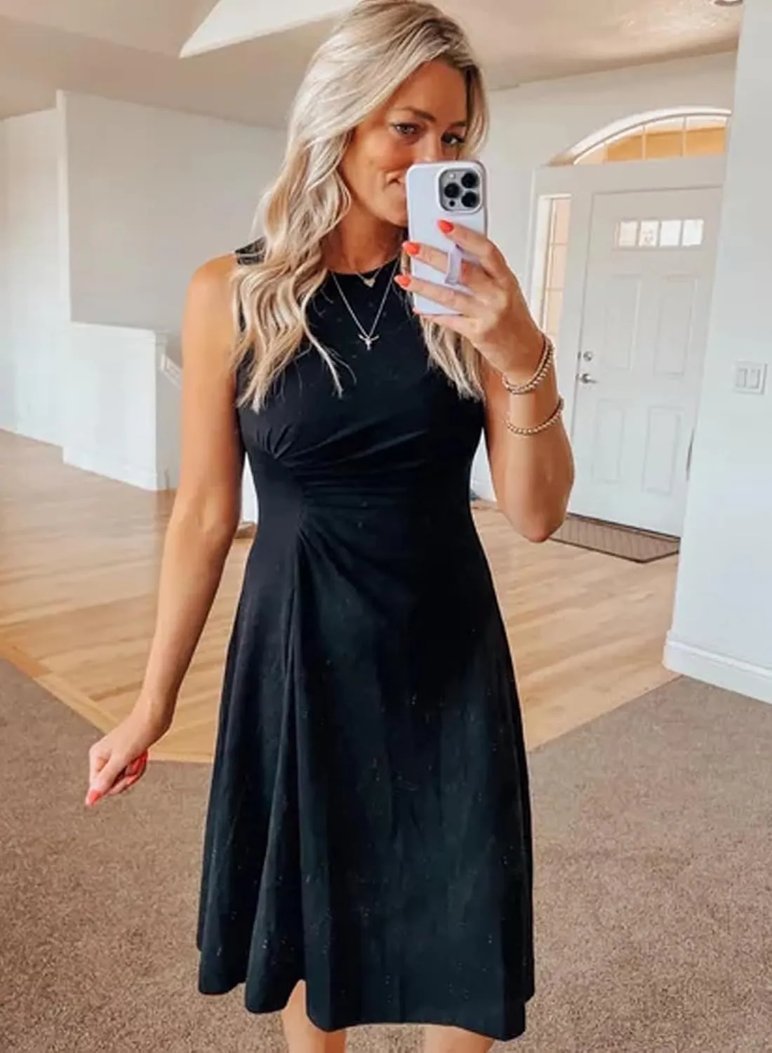 Happy Sailed Women's Summer Sleeveless Ruched Waist Flowy A Line High Low Midi Cocktail Party Dress