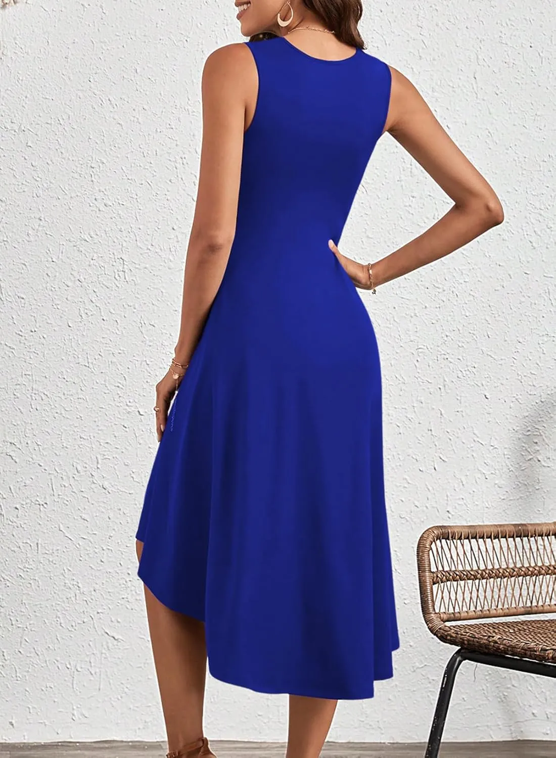 Happy Sailed Women's Summer Sleeveless Ruched Waist Flowy A Line High Low Midi Cocktail Party Dress