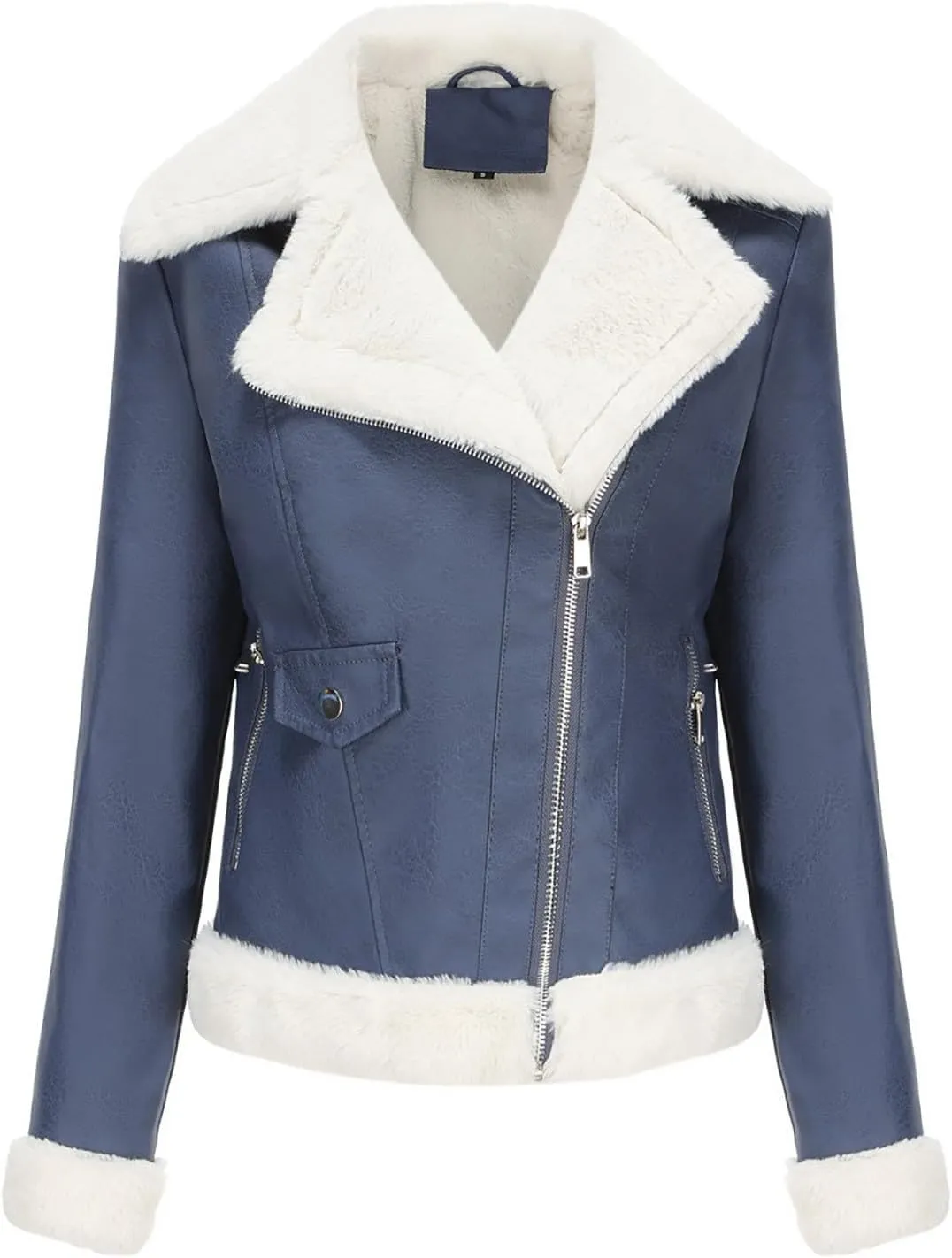 Hasta Women's Faux Leather Jackets Warm Fleece Zip Short PU Moto Winter Coats 2023 Slim Cropped Faux Suede Jacket Plus Size