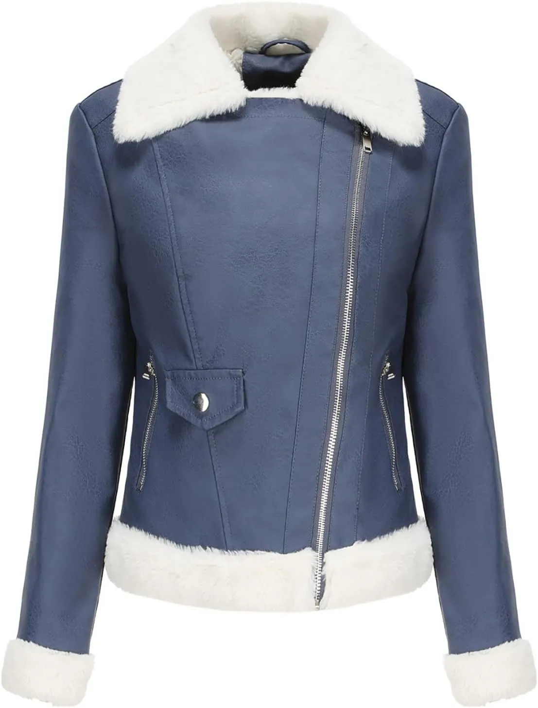 Hasta Women's Faux Leather Jackets Warm Fleece Zip Short PU Moto Winter Coats 2023 Slim Cropped Faux Suede Jacket Plus Size