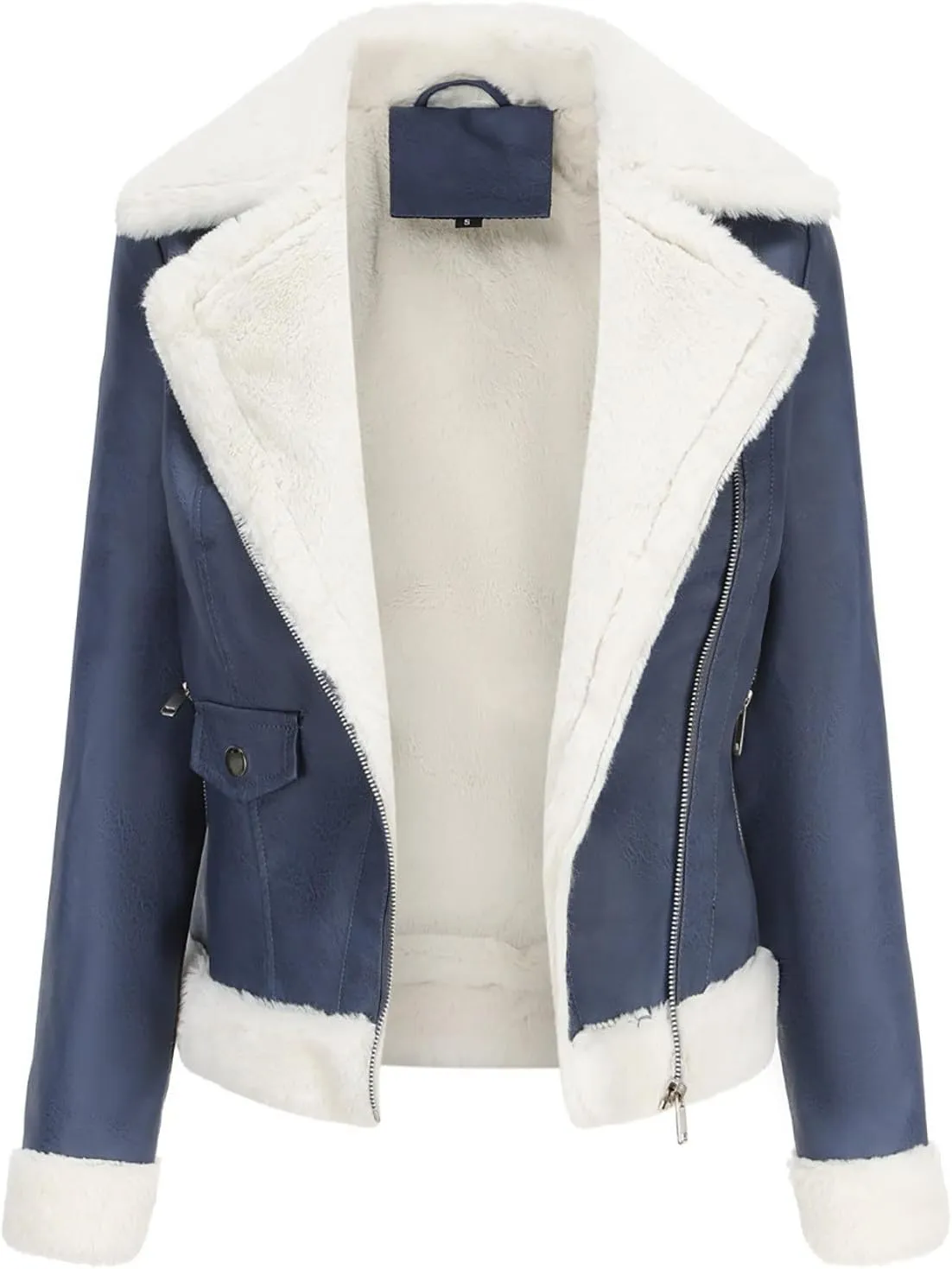 Hasta Women's Faux Leather Jackets Warm Fleece Zip Short PU Moto Winter Coats 2023 Slim Cropped Faux Suede Jacket Plus Size