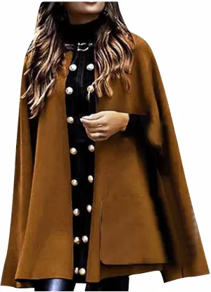 HGps8w Women's Elegant Cloak Wool-Blend Cape Coat Winter Trench Coat Open Front Poncho Batwing Poncho Cardigans