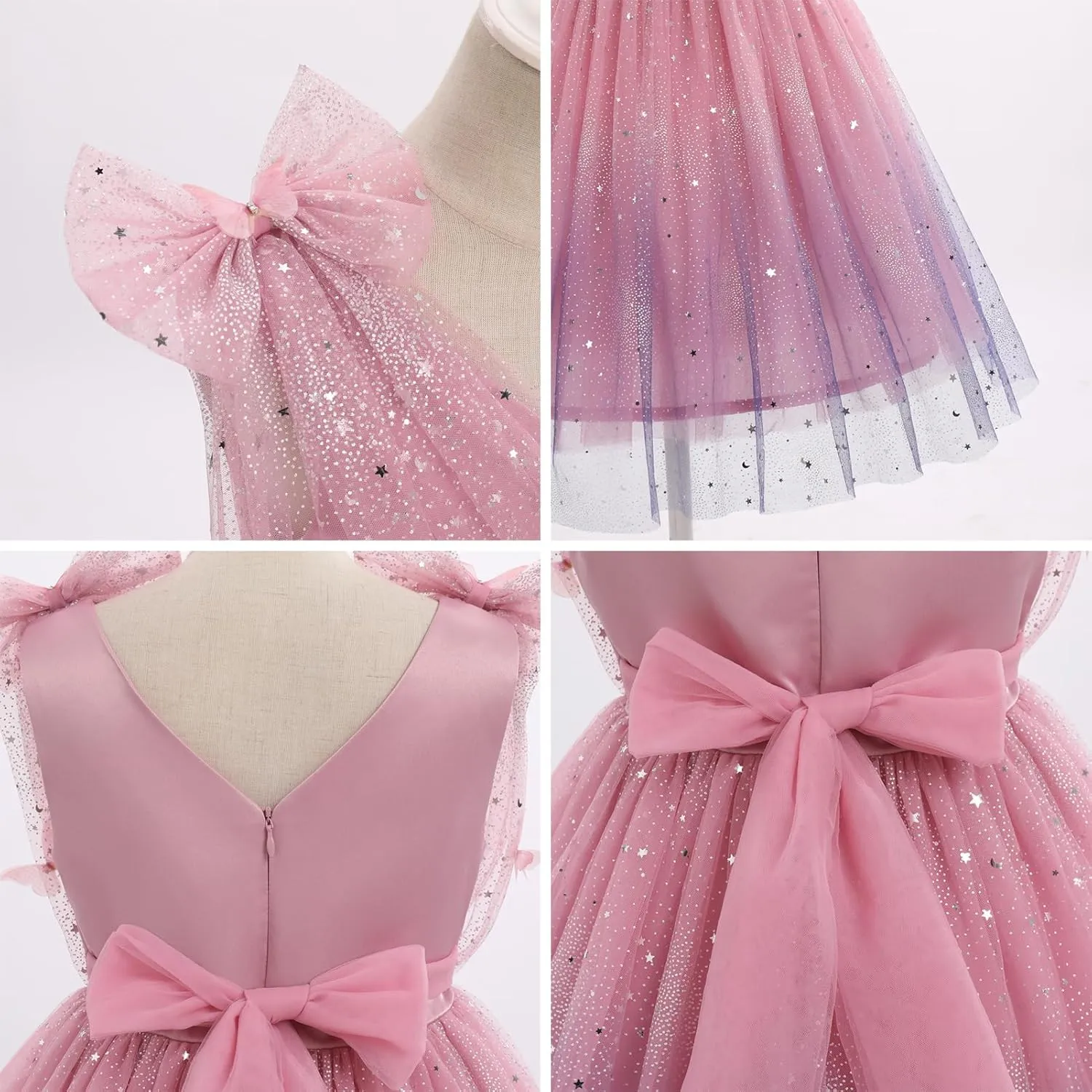 IMEKIS Toddler Kids Girls Butterfly Dress Sparkle Sequins Tulle Wedding Formal Birthday Dresses 2-10T