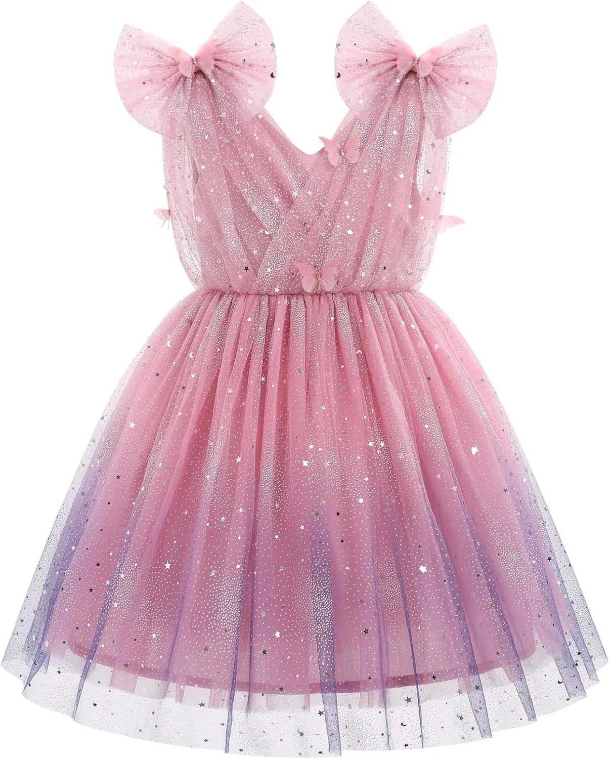 IMEKIS Toddler Kids Girls Butterfly Dress Sparkle Sequins Tulle Wedding Formal Birthday Dresses 2-10T