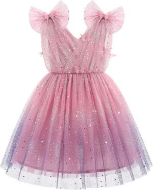 IMEKIS Toddler Kids Girls Butterfly Dress Sparkle Sequins Tulle Wedding Formal Birthday Dresses 2-10T