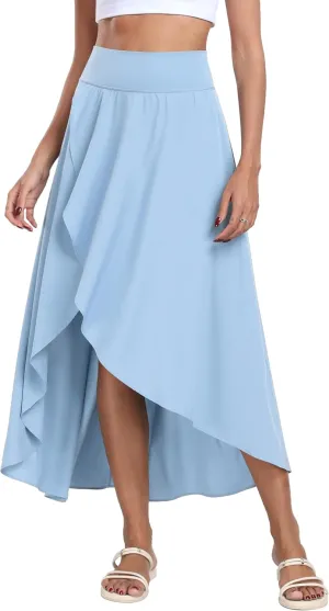 IUGA High Waist Maxi Skirt with Slit Ruffle Wrap Skirt Trendy Flowy Skirts for Women Long Skirts with Shorts Underneath