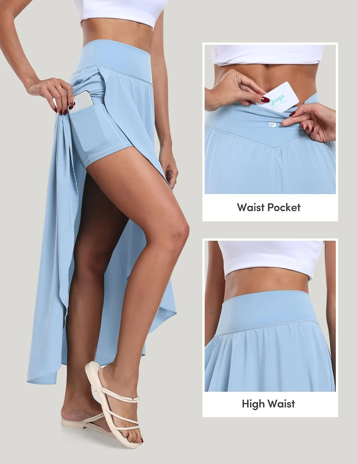 IUGA High Waist Maxi Skirt with Slit Ruffle Wrap Skirt Trendy Flowy Skirts for Women Long Skirts with Shorts Underneath