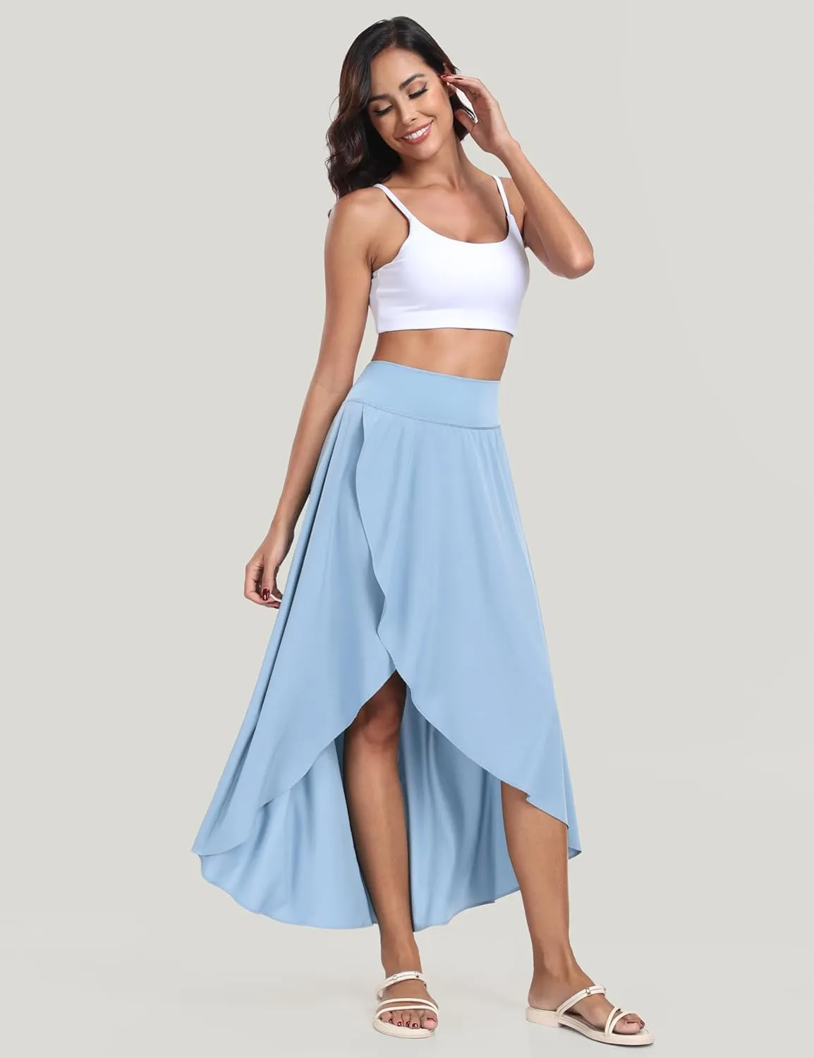IUGA High Waist Maxi Skirt with Slit Ruffle Wrap Skirt Trendy Flowy Skirts for Women Long Skirts with Shorts Underneath