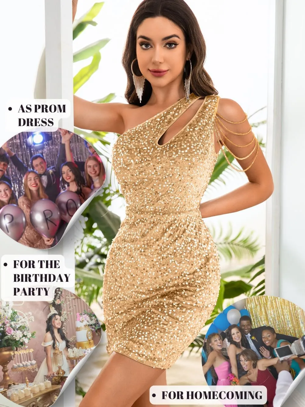 Kaei&Shi Sequin Velvet Prom Dress,Cut Out One Shoulder Short Formal Dresses,Sparkly Outfits Women HOCO Birthday Cocktail