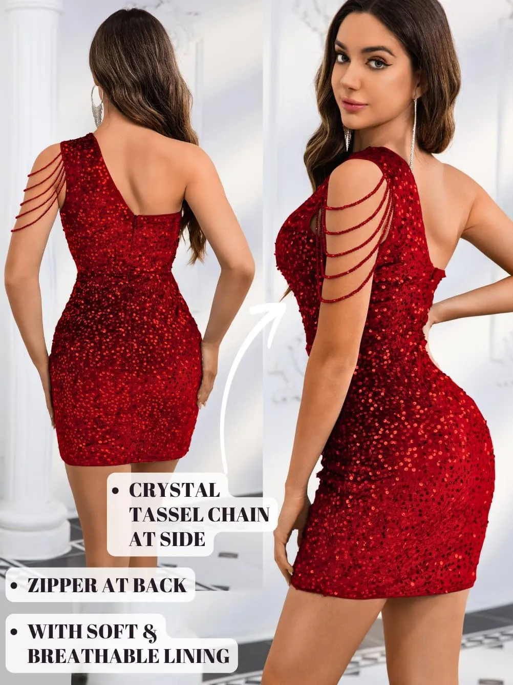 Kaei&Shi Sequin Velvet Prom Dress,Cut Out One Shoulder Short Formal Dresses,Sparkly Outfits Women HOCO Birthday Cocktail