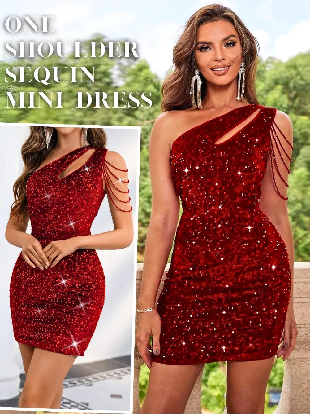 Kaei&Shi Sequin Velvet Prom Dress,Cut Out One Shoulder Short Formal Dresses,Sparkly Outfits Women HOCO Birthday Cocktail