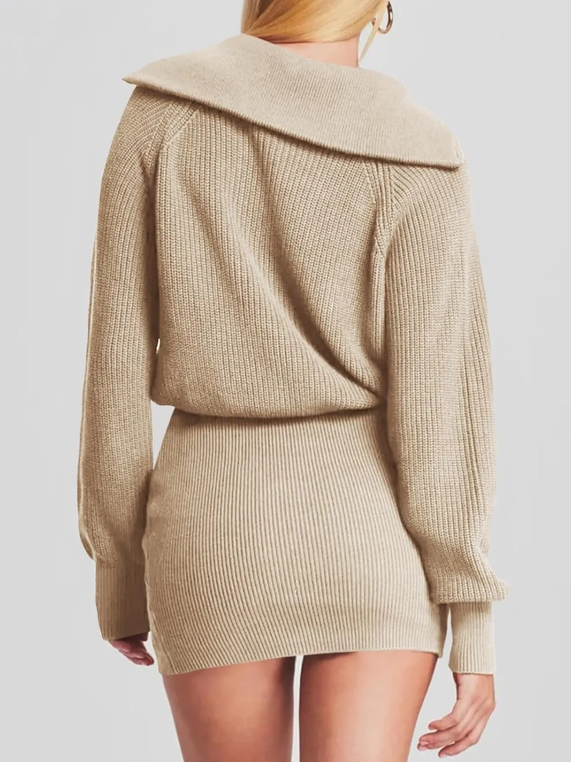 Lanwyqu Womens Zipper Up Bodycon Sweater Dress 2024 Cozy Pullover Long Sweaters Trendy Rib Knit Mini Dresses