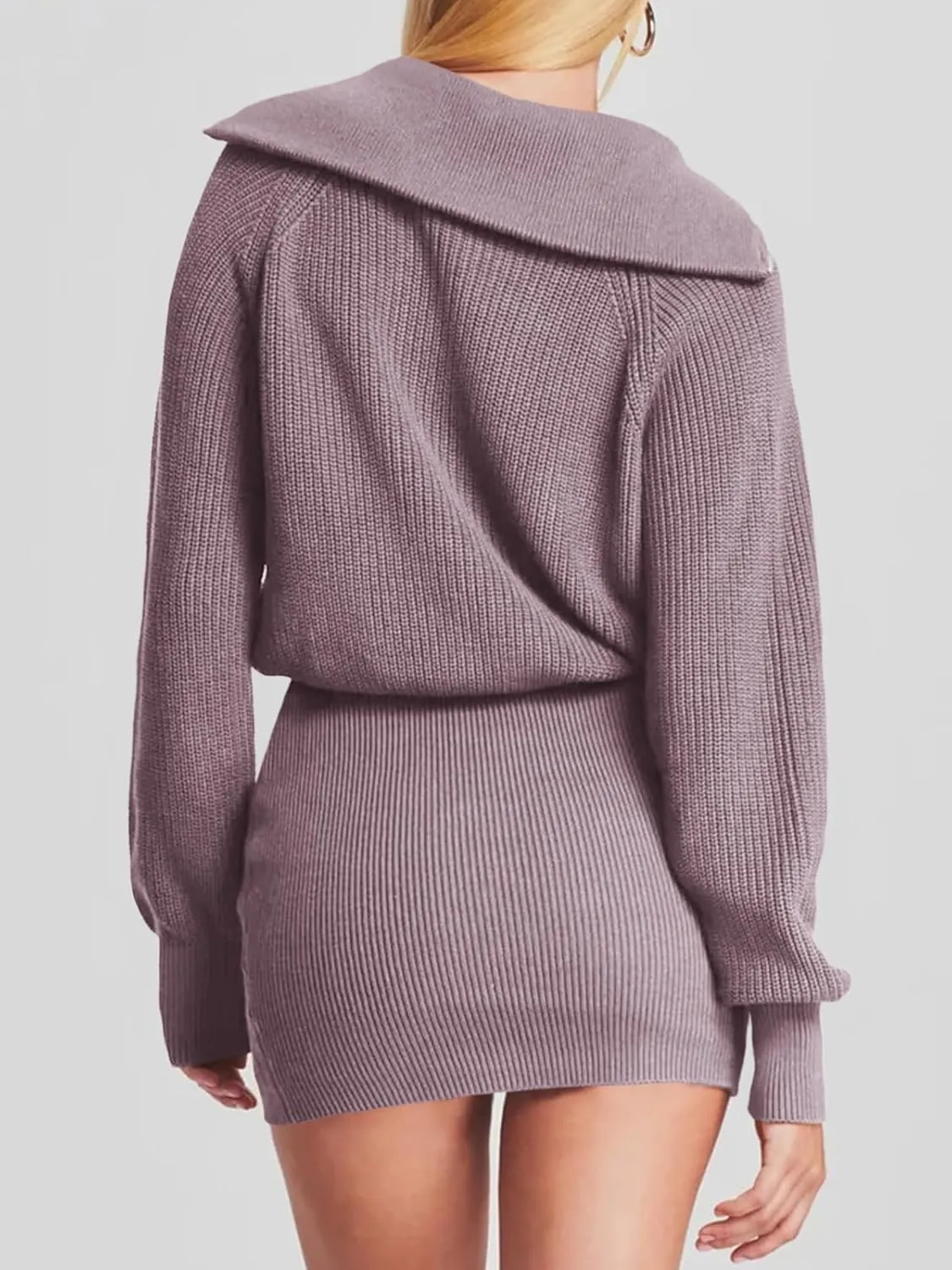 Lanwyqu Womens Zipper Up Bodycon Sweater Dress 2024 Cozy Pullover Long Sweaters Trendy Rib Knit Mini Dresses