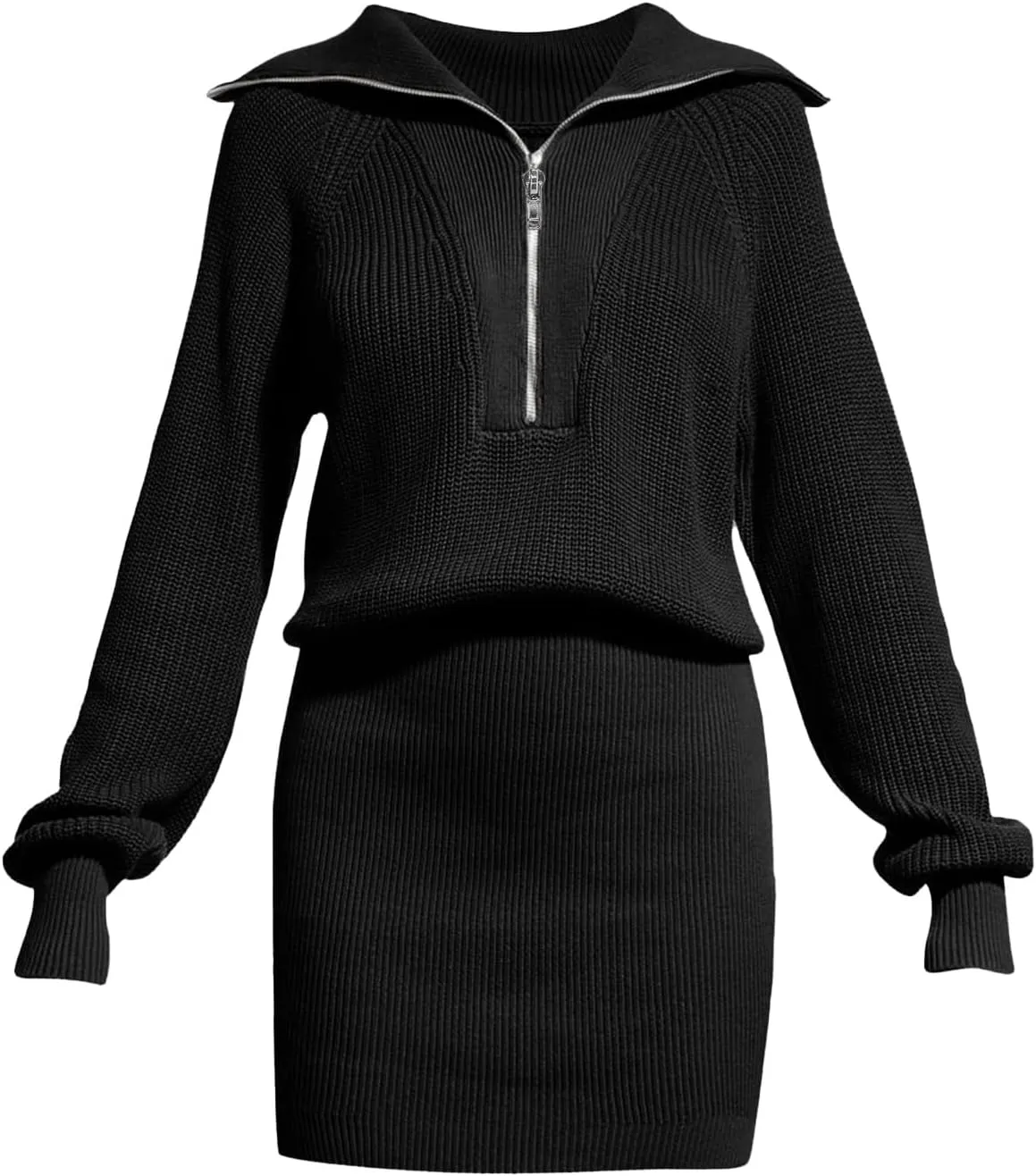 Lanwyqu Womens Zipper Up Bodycon Sweater Dress 2024 Cozy Pullover Long Sweaters Trendy Rib Knit Mini Dresses