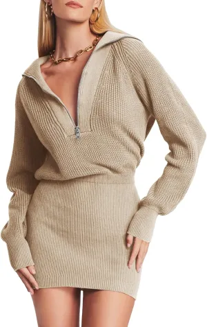 Lanwyqu Womens Zipper Up Bodycon Sweater Dress 2024 Cozy Pullover Long Sweaters Trendy Rib Knit Mini Dresses