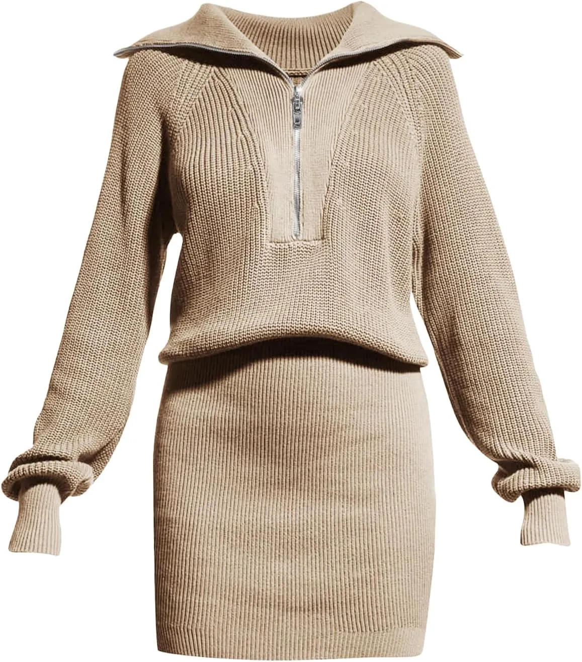 Lanwyqu Womens Zipper Up Bodycon Sweater Dress 2024 Cozy Pullover Long Sweaters Trendy Rib Knit Mini Dresses