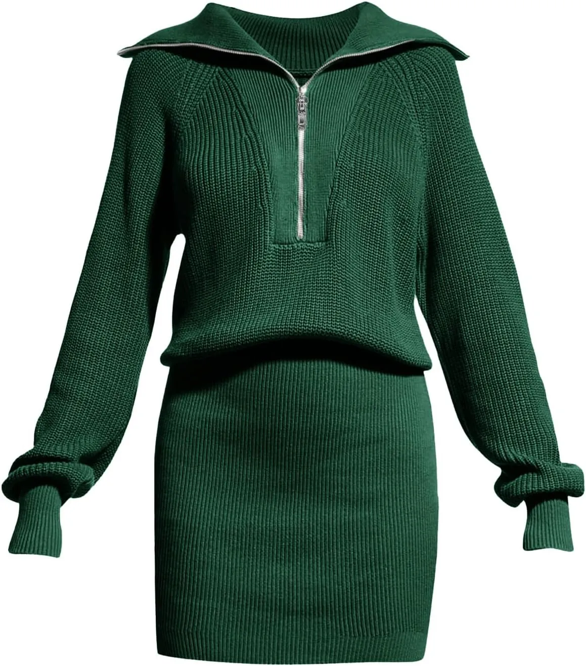 Lanwyqu Womens Zipper Up Bodycon Sweater Dress 2024 Cozy Pullover Long Sweaters Trendy Rib Knit Mini Dresses