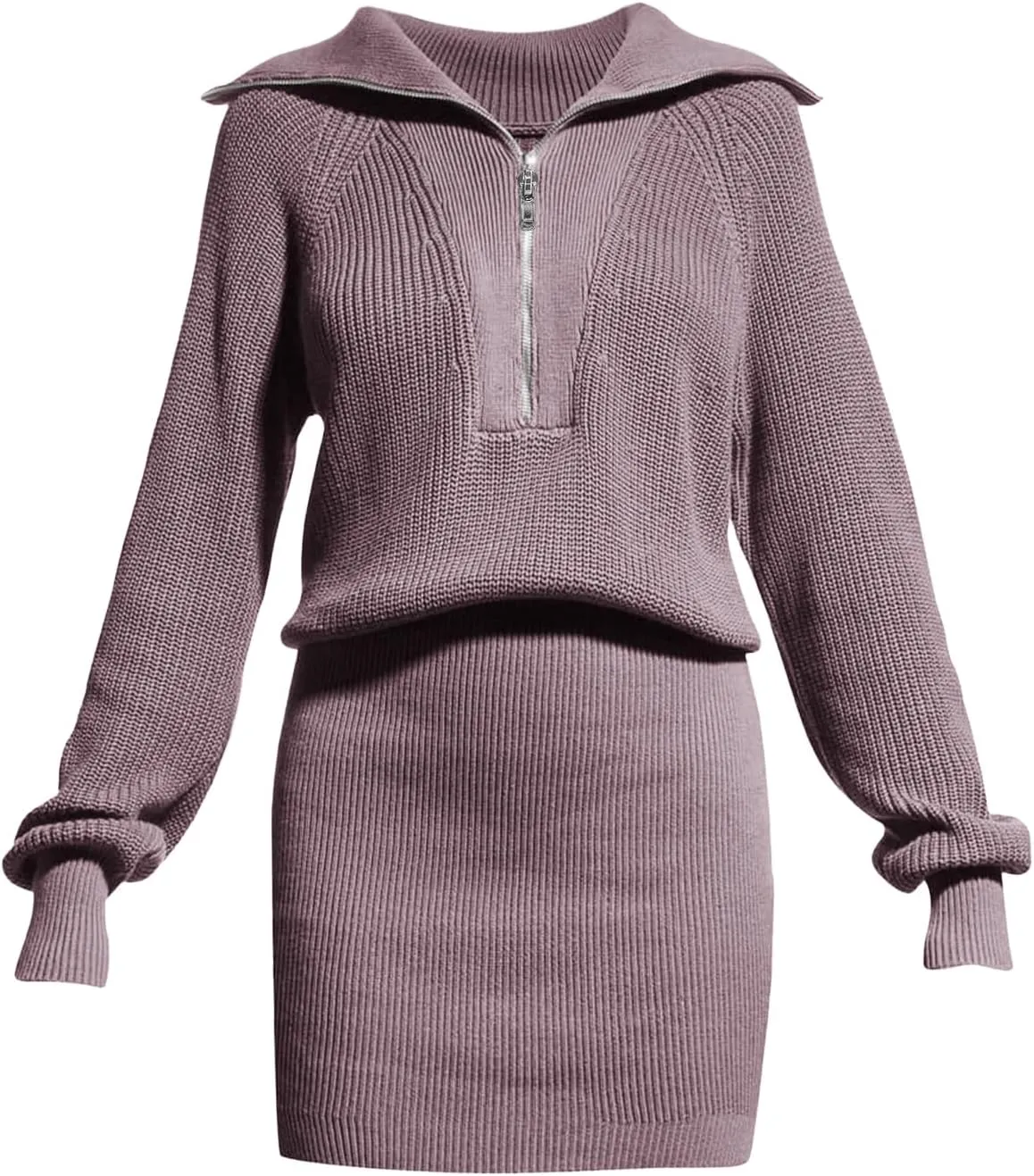 Lanwyqu Womens Zipper Up Bodycon Sweater Dress 2024 Cozy Pullover Long Sweaters Trendy Rib Knit Mini Dresses