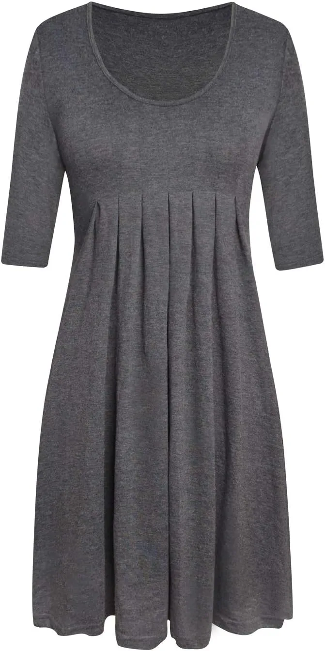 LEIYEE Womens Summer Casual Half Sleeve Empire Waist Loose Swing Pleated Modest Work Tunic T Shirt Dresses