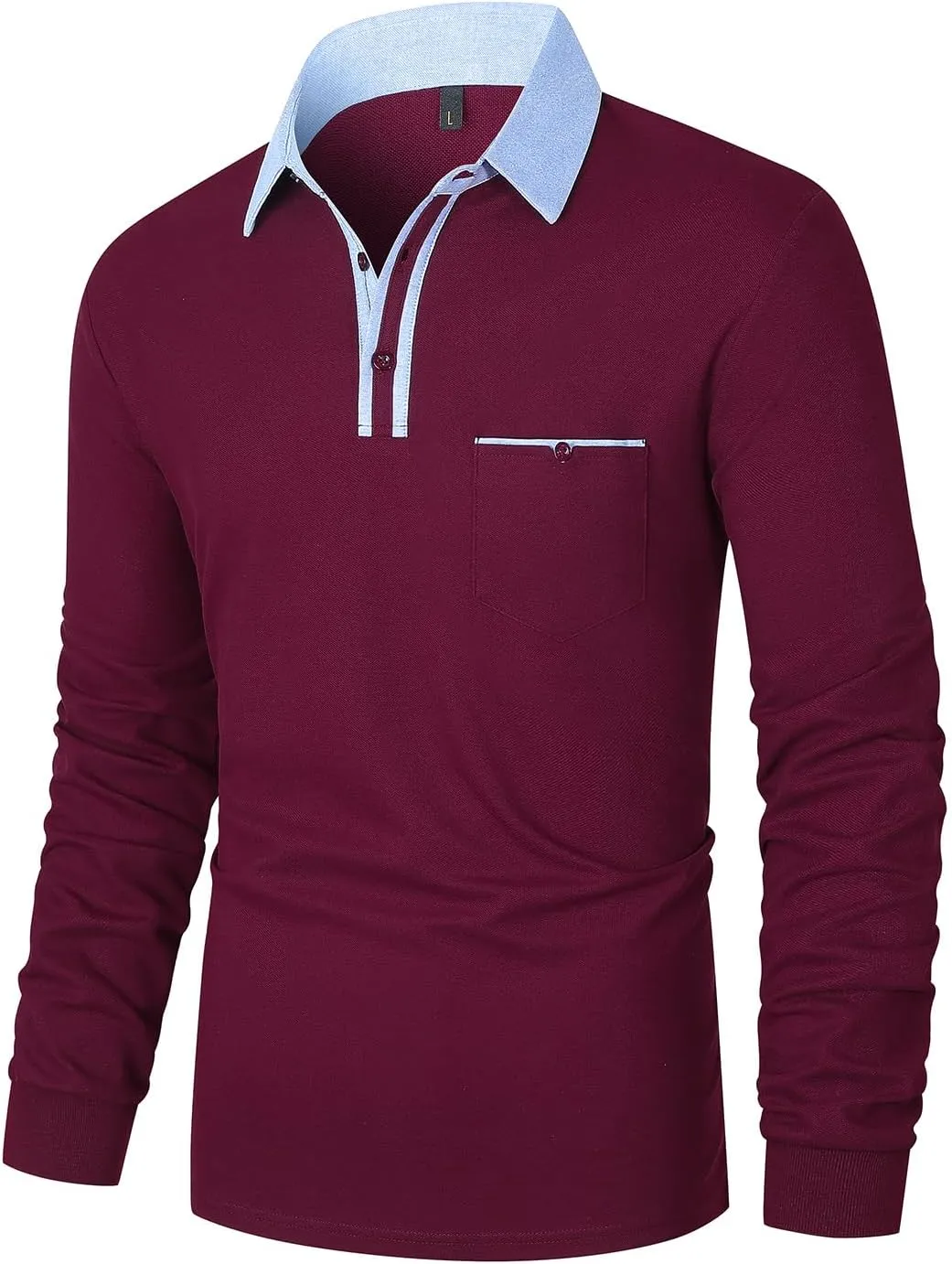 LIUPMWE Men's Shirt Long Sleeve Polo Shirt for Men Basic Slim Fit Long Sleeve Polo Men's Shirts with Pocket Golf Shirts