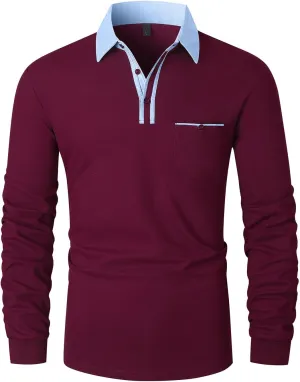 LIUPMWE Men's Shirt Long Sleeve Polo Shirt for Men Basic Slim Fit Long Sleeve Polo Men's Shirts with Pocket Golf Shirts