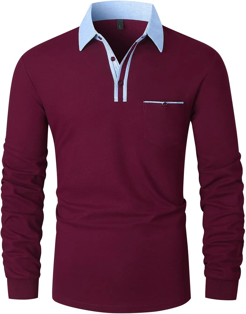 LIUPMWE Men's Shirt Long Sleeve Polo Shirt for Men Basic Slim Fit Long Sleeve Polo Men's Shirts with Pocket Golf Shirts