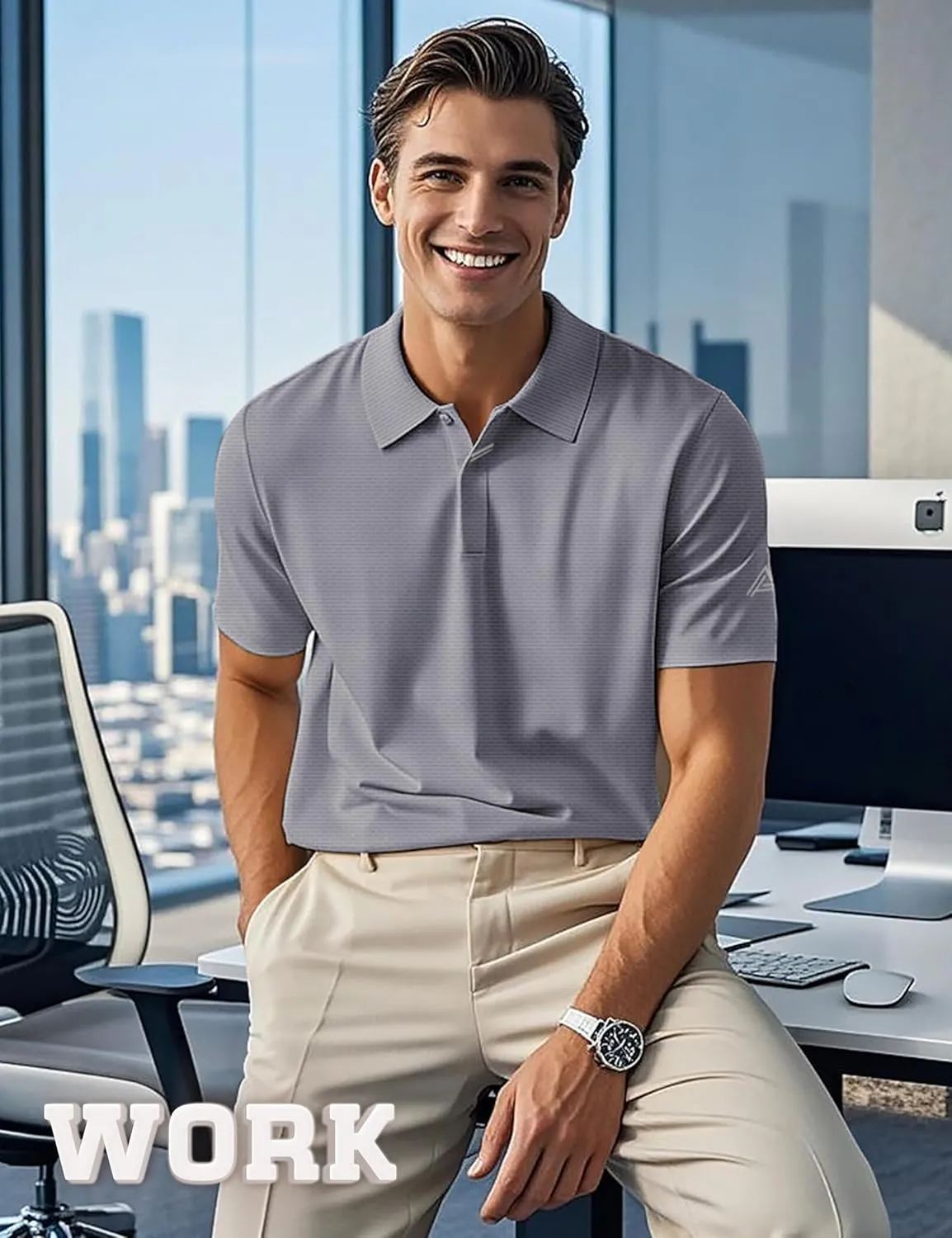 Lzzidou Polo Shirts for Men Short Sleeve Golf Polo Shirts Stretch Moisture Wicking Performance Athletic Tees