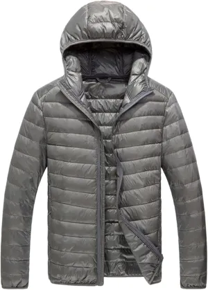 Men Puffer Jacket with Hood Ultra Lightweight Packable Quilted Hooded Bubble Down Jackets Winter Insulated Thick Outwear