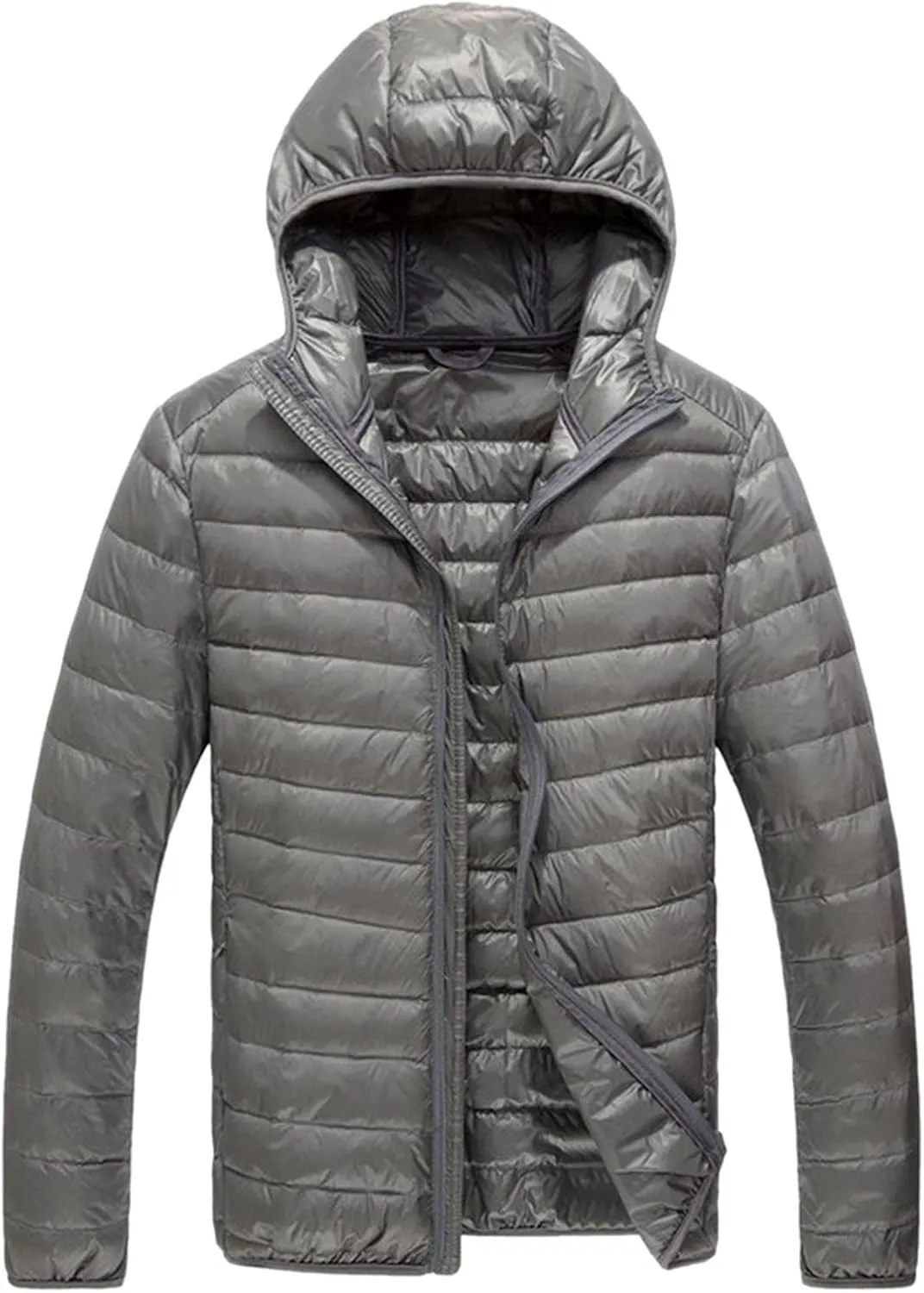 Men Puffer Jacket with Hood Ultra Lightweight Packable Quilted Hooded Bubble Down Jackets Winter Insulated Thick Outwear