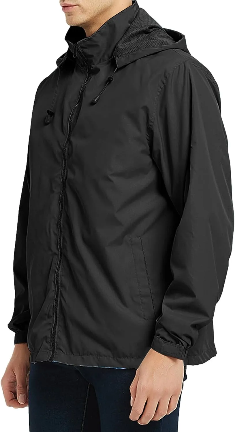 Mens Lightweight Jackets Windbreaker Waterproof Rain Jacket Casual Hiking Travel Raincoat Oversized Outdoor Packable