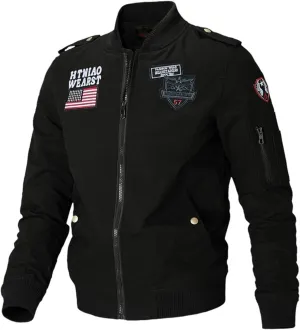 Military Jackets for Men Cotton USA American Flag Flight Bomber Jackets Lightweight Tactical Windbreakers Cargo Coats