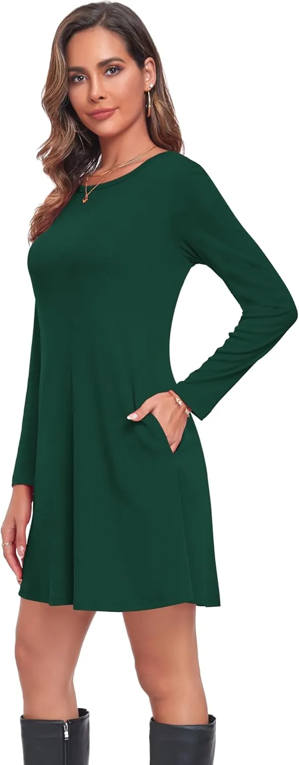 Moskill Long Sleeve Tshirt Dresses for Women with Pockets Casual Loose Swing Dress