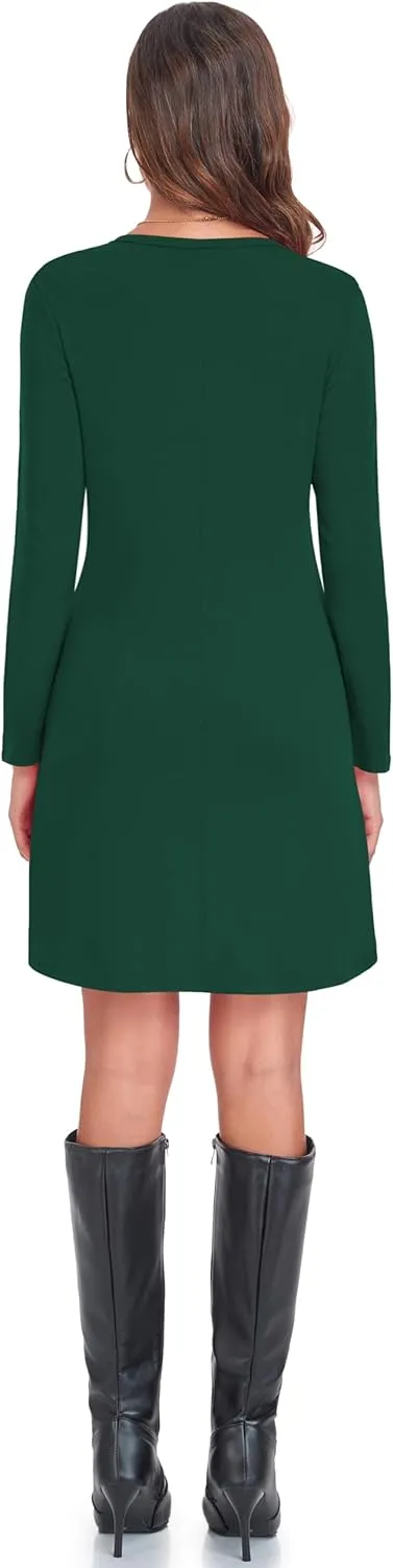 Moskill Long Sleeve Tshirt Dresses for Women with Pockets Casual Loose Swing Dress